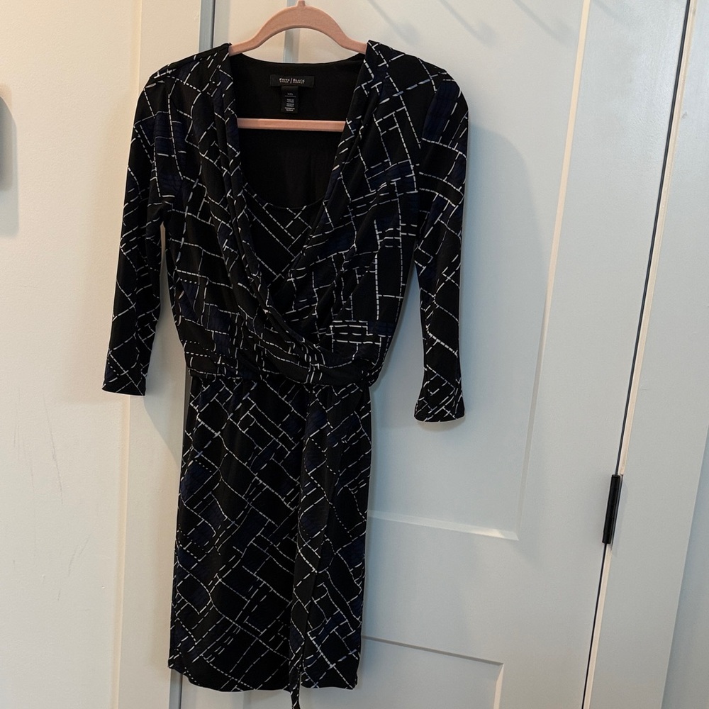 White House Black Market Black and Blue Long Sleeve Dress